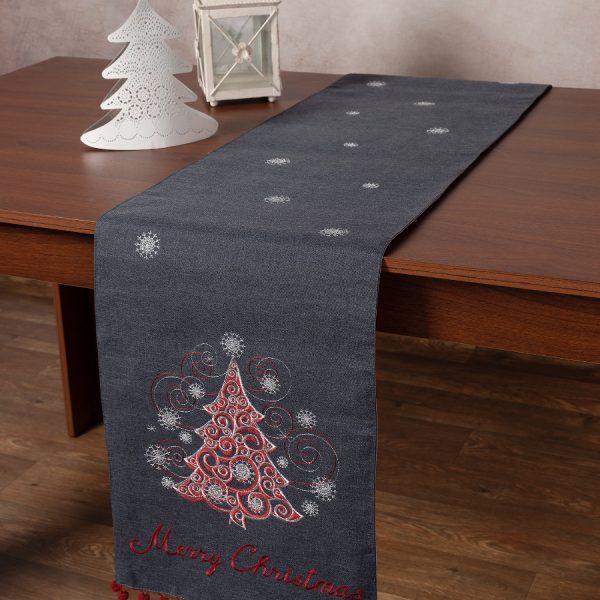 Χριστουγεννιάτικη τραβέρσα NW347 (35cm x 175cm) ανθρακί SilkFashion