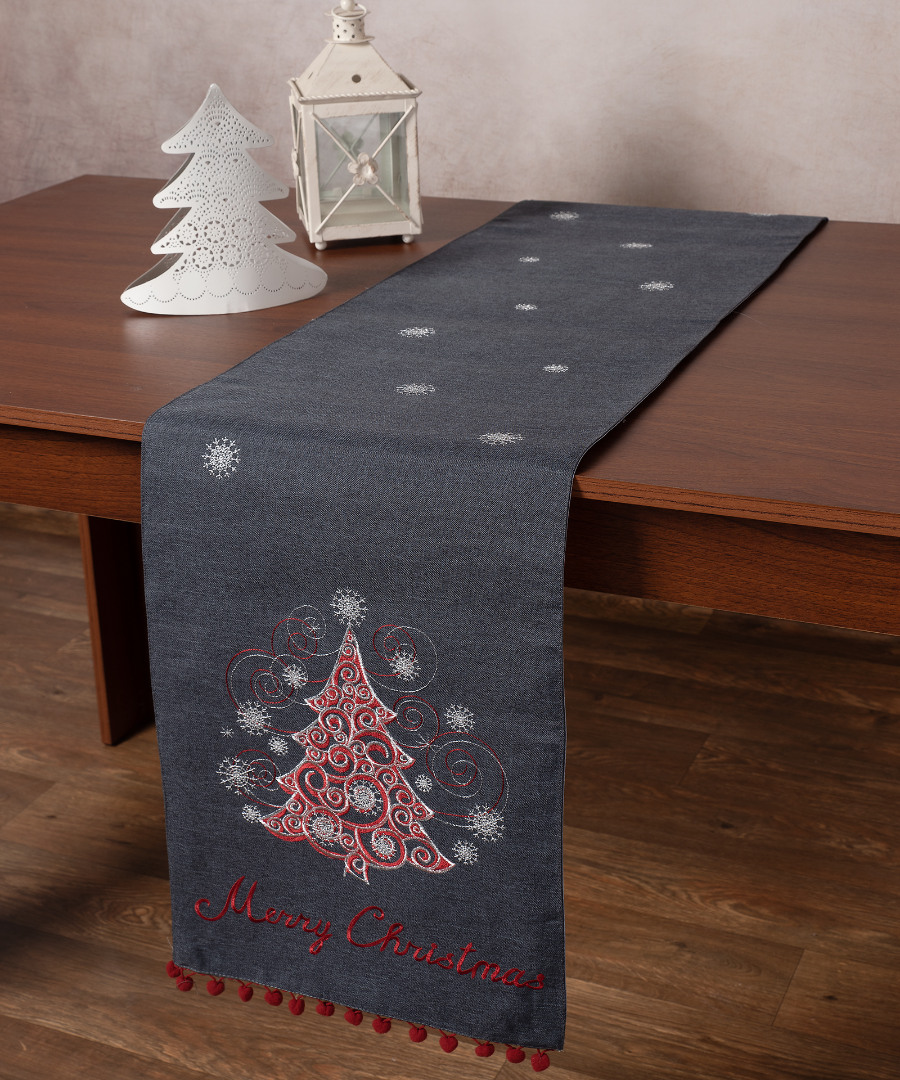 nw347athracite1 Χριστουγεννιάτικη τραβέρσα NW347 (35cm x 175cm) ανθρακί SilkFashion - Image 1