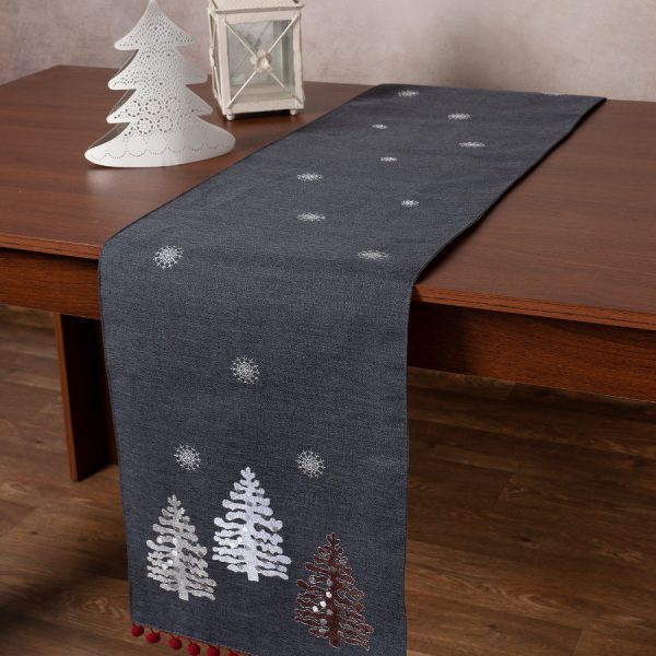 Χριστουγεννιάτικη τραβέρσα NW349 (35cm x 175cm) ανθρακί SilkFashion