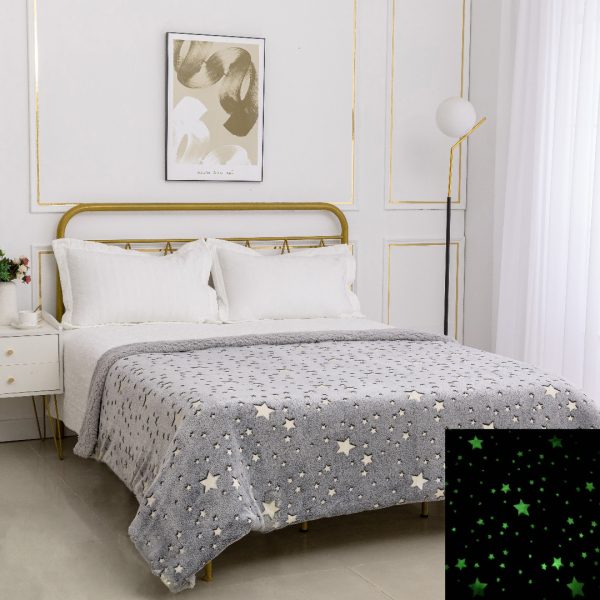 Παιδική φωσφοριζέ κουβέρτα με sherpa star (170cm x 220cm) γκρί SilkFashion