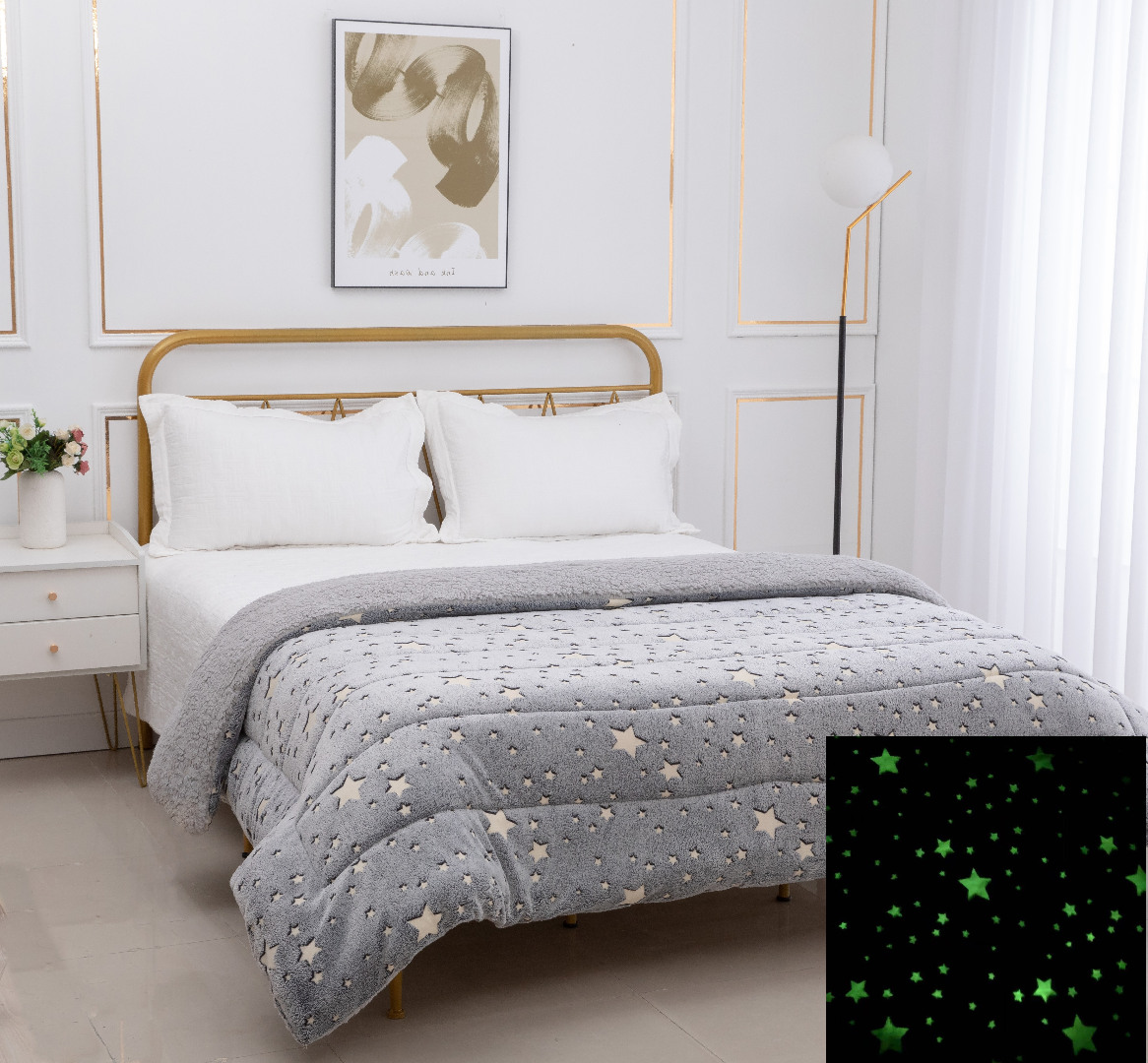 nx25-S3 Παιδικό φωσφοριζέ κουβερτοπάπλωμα star (170cm x 220cm) γκρί SilkFashion - Image 1