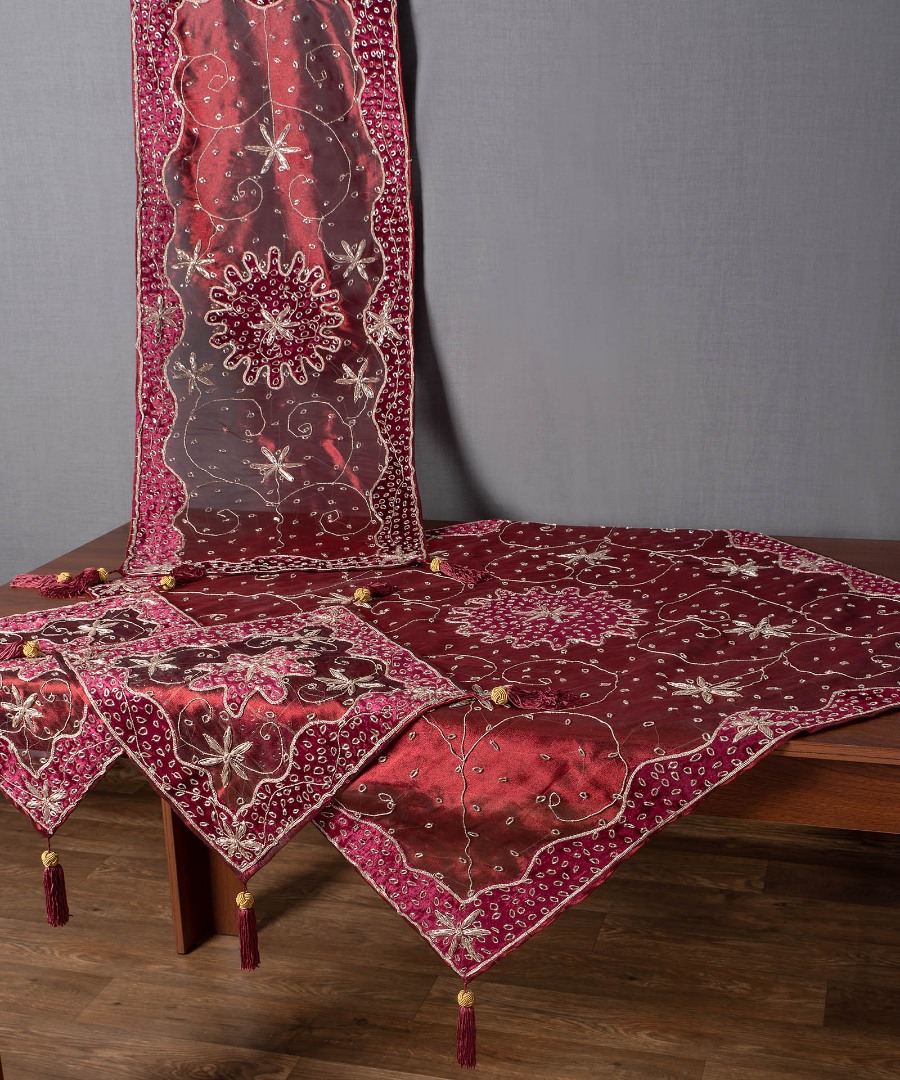 ouraniabornto Σετ 4 τεμαχίων (90cm x 90cm, 42cm x 105cm, 2x38cm x 38cm) Ουρανία Μπορντώ SilkFashion - Image 1