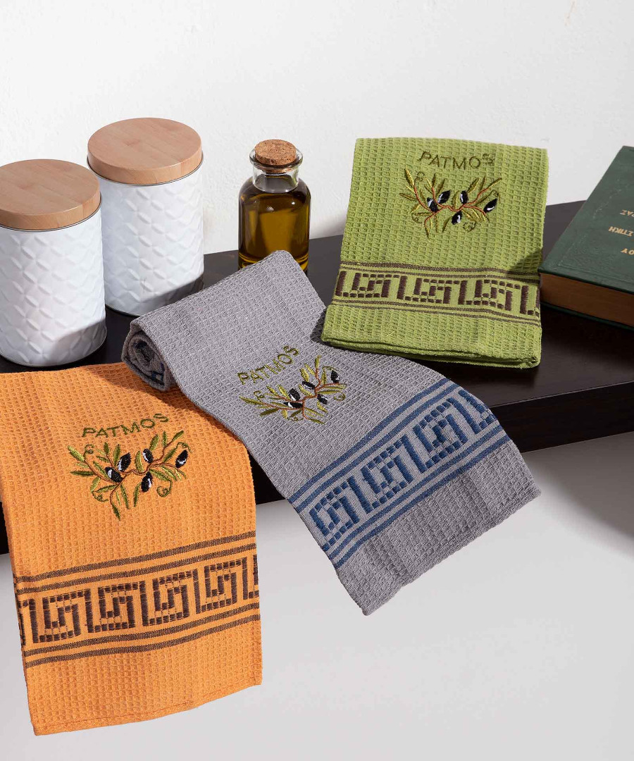 patmos-kladi Σετ 12 τεμαχίων ποτηρόπανα (45cm x 65cm) κλαδί ελιάς χρωματιστό PATMOS SilkFashion - Image 1