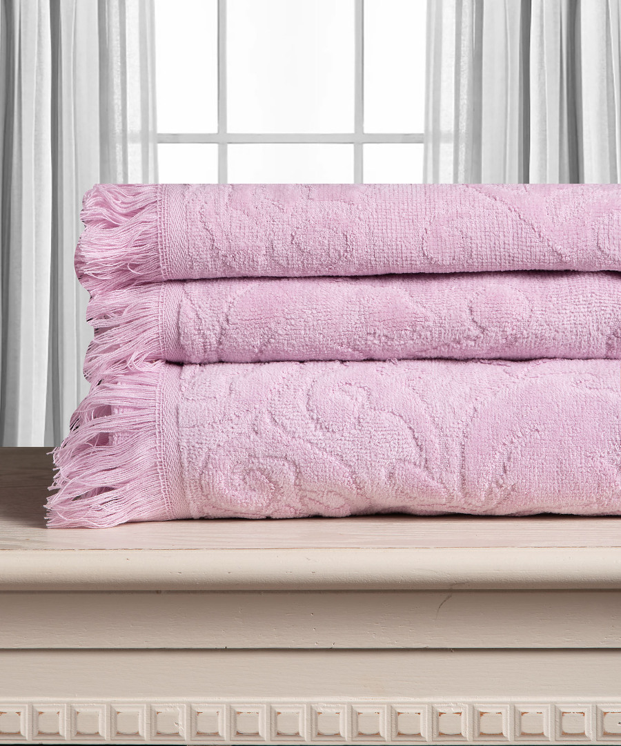 pink-1 Βαμβακερή ζακάρ πετσέτα ALICIA 520gsm (50cm x 100cm) ρόζ SilkFashion - Image 1