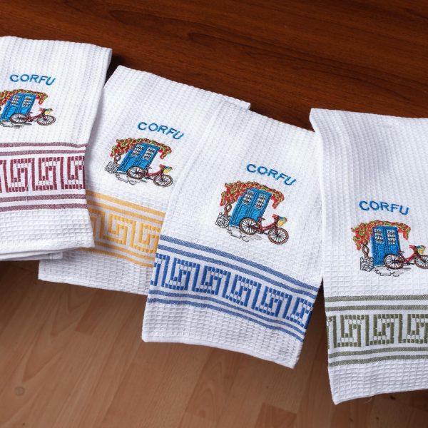 Σετ 12 τεμαχίων ποτηρόπανα (45cm x 65cm) ποδήλατο CORFU SilkFashion
