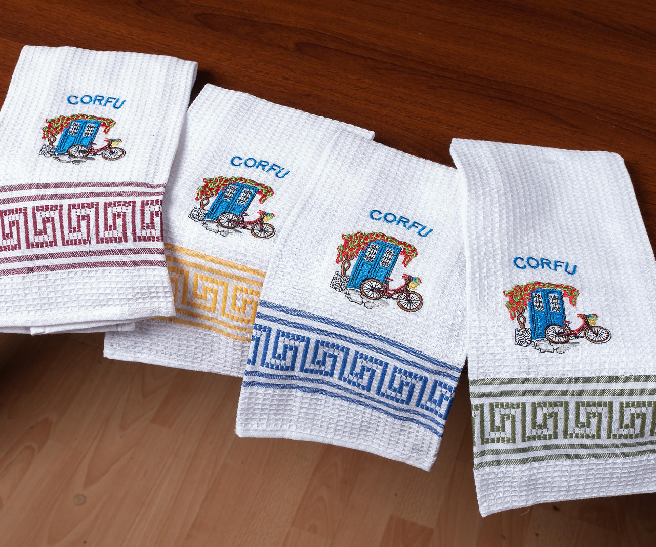 podhlatocorfu Σετ 12 τεμαχίων ποτηρόπανα (45cm x 65cm) ποδήλατο CORFU SilkFashion - Image 1