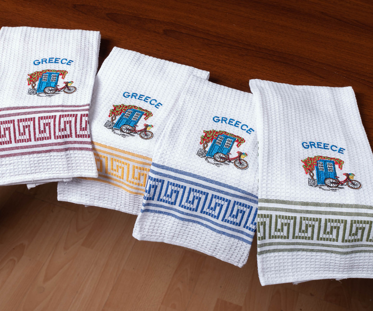 podhlatogreece Σετ 12 τεμαχίων ποτηρόπανα (45cm x 65cm) ποδήλατο GREECE SilkFashion - Image 1