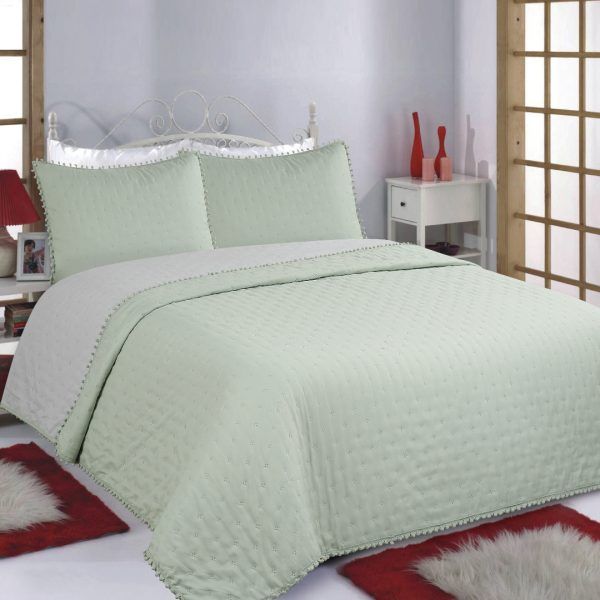 ΚΟΥΒΕΡΛΙ σετ (170cm x 240cm +50cm x 70cm) PON-PON mint/grey SilkFashion