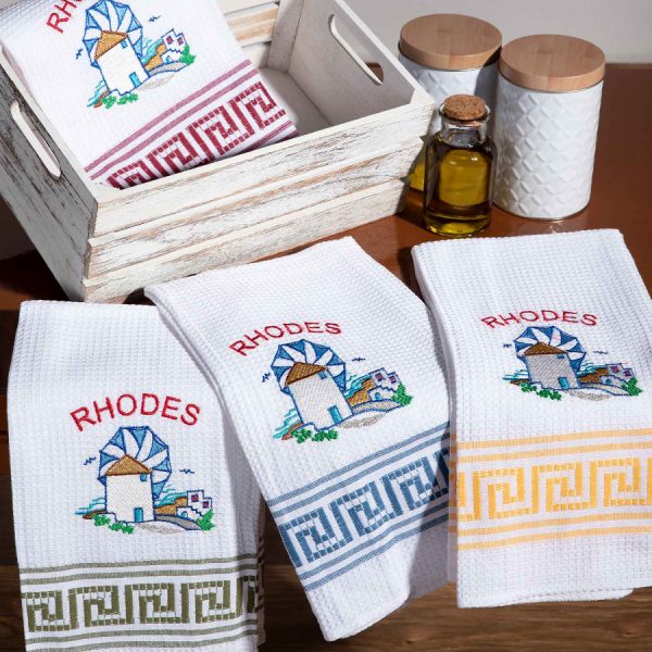 Σετ 12 τεμαχίων ποτηρόπανα (50cm x 70cm) ανεμόμυλος RHODES SilkFashion