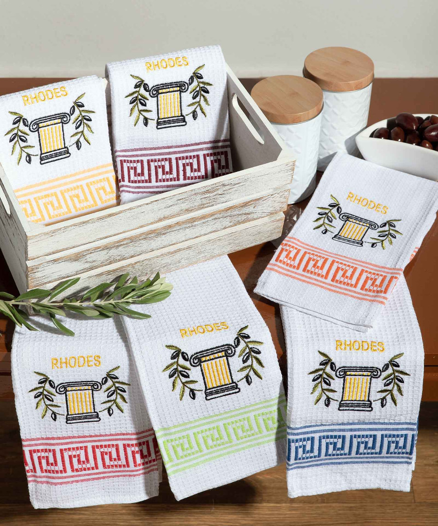 rhodes-kionas Σετ 12 τεμαχίων ποτηρόπανα (45cm x 65cm) κίωνας RHODES SilkFashion - Image 1