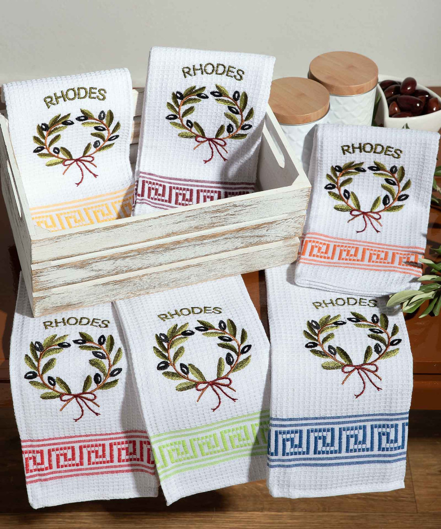 rhodes-kladi Σετ 12 τεμαχίων ποτηρόπανα (45cm x 65cm) στεφάνι RHODES SilkFashion - Image 1