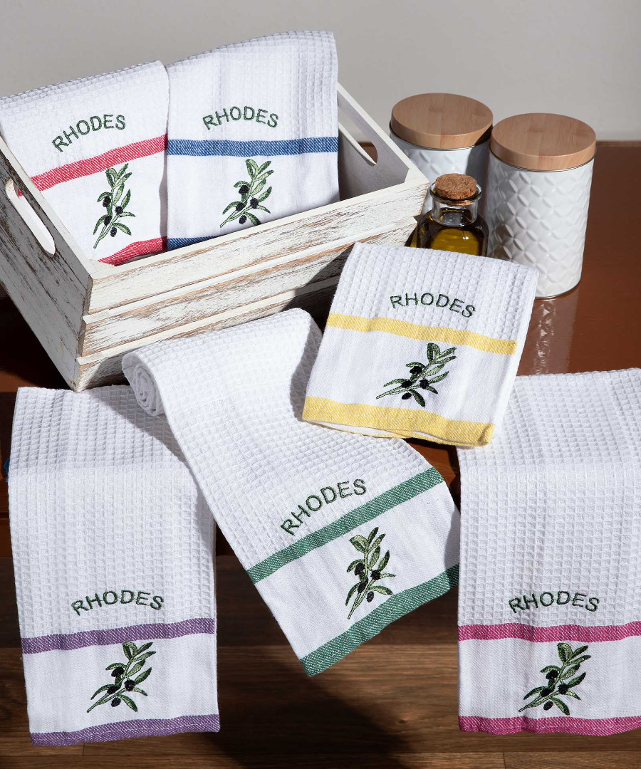 rhodes-kladi-elias Σετ 12 τεμαχίων ποτηρόπανα (40cm x 60cm) RHODES3 SilkFashion - Image 1