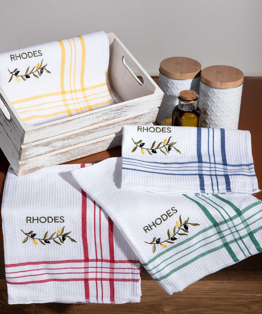 rhodes-kladi-elies Σετ 12 τεμαχίων ποτηρόπανα (45cm x 65cm) RHODES4 SilkFashion - Image 1
