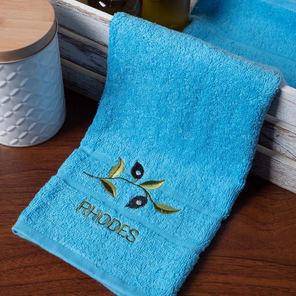 Δωδεκάδα πετσέτες χεριών (30cm x 50cm) μπλέ με κλαδί ΡΟΔΟΣ SilkFashion