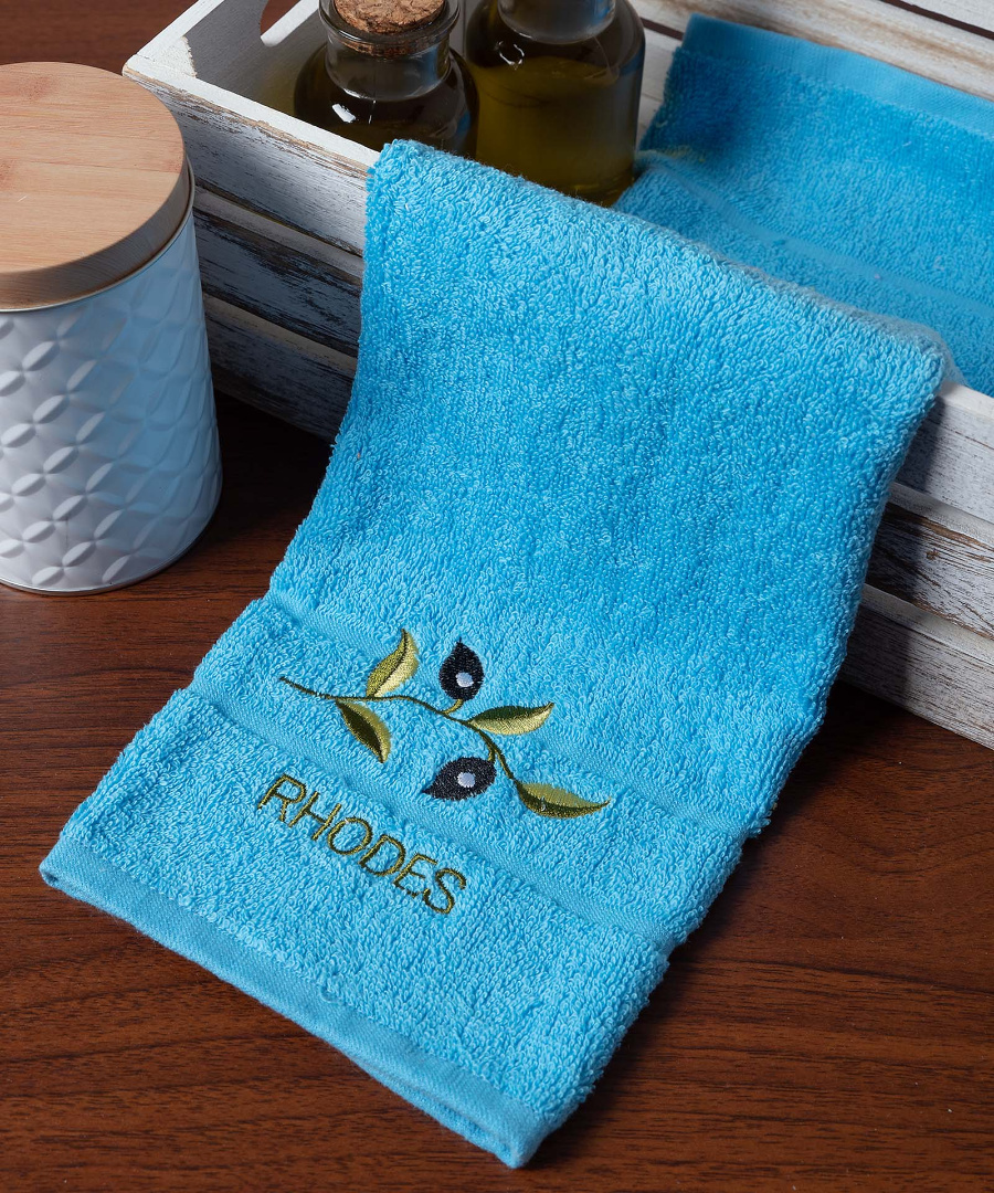 rhodes-light-blue Δωδεκάδα πετσέτες χεριών (30cm x 50cm) μπλέ με κλαδί ΡΟΔΟΣ SilkFashion - Image 1