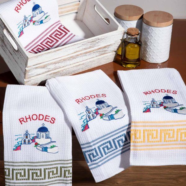 Σετ 12 τεμαχίων ποτηρόπανα (50cm x 70cm) εκκλησία RHODES SilkFashion