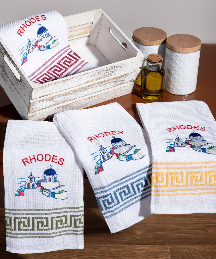 rhodes-naos Σετ 12 τεμαχίων ποτηρόπανα (50cm x 70cm) εκκλησία RHODES SilkFashion - Image 1