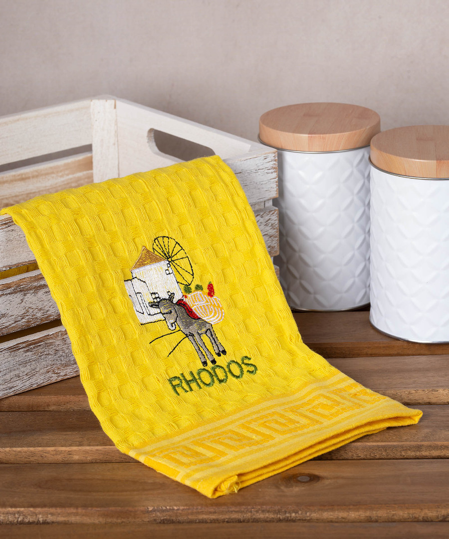 rhodos-gaidaros-kitrino Σετ 12 τεμαχίων ποτηρόπανα γκοφρέ (50cm x 70cm) κίτρινος γαίδαρος RHODES SilkFashion - Image 1
