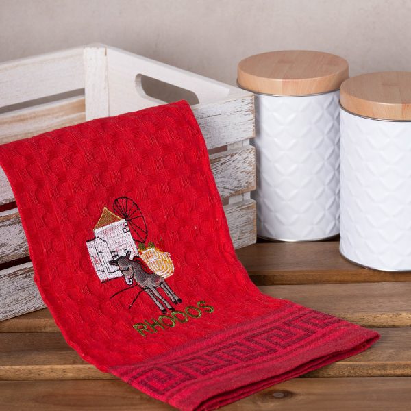 Σετ 12 τεμαχίων ποτηρόπανα γκοφρέ (50cm x 70cm) κόκκινο γάιδαρος RHODES SilkFashion