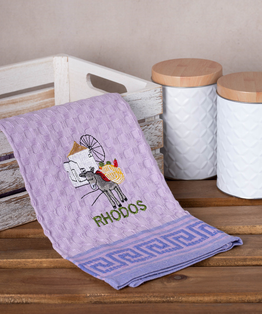 rhodos-gaidaros-lila Σετ 12 τεμαχίων ποτηρόπανα γκοφρέ (50cm x 70cm) λιλά γαίδαρος RHODES SilkFashion - Image 1