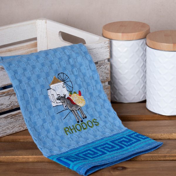 Σετ 12 τεμαχίων ποτηρόπανα γκοφρέ (50cm x 70cm) μπλέ γαίδαρος RHODES SilkFashion