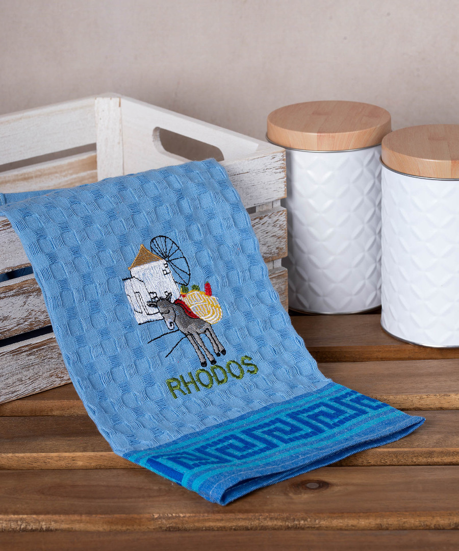 rhodos-gaidaros-mple Σετ 12 τεμαχίων ποτηρόπανα γκοφρέ (50cm x 70cm) μπλέ γαίδαρος RHODES SilkFashion - Image 1