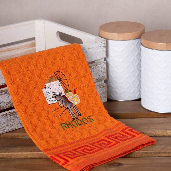 Σετ 12 τεμαχίων ποτηρόπανα γκοφρέ (50cm x 70cm) πορτοκαλί γαίδαρος RHODES SilkFashion