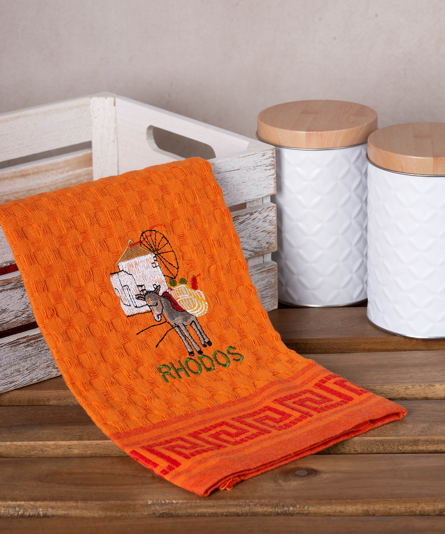 rhodos-gaidaros-portokali Σετ 12 τεμαχίων ποτηρόπανα γκοφρέ (50cm x 70cm) πορτοκαλί γαίδαρος RHODES SilkFashion - Image 1