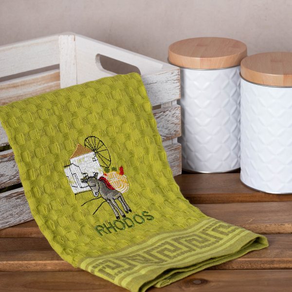 Σετ 12 τεμαχίων ποτηρόπανα γκοφρέ (50cm x 70cm) πράσινο γαίδαρος RHODES SilkFashion