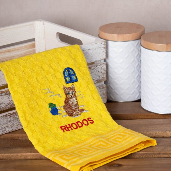 Σετ 12 τεμαχίων ποτηρόπανα γκοφρέ (50cm x 70cm) κίτρινο γάτα RHODES SilkFashion