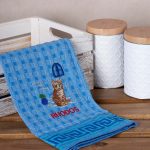 Σετ 12 τεμαχίων ποτηρόπανα γκοφρέ (50cm x 70cm) μπλέ γάτα RHODES SilkFashion