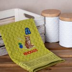 Σετ 12 τεμαχίων ποτηρόπανα γκοφρέ (50cm x 70cm) πράσινο γάτα RHODES SilkFashion