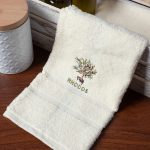 Δωδεκάδα πετσέτες χεριών (30cm x 50cm) ivory με γλάστρα ΡΟΔΟΣ SilkFashion