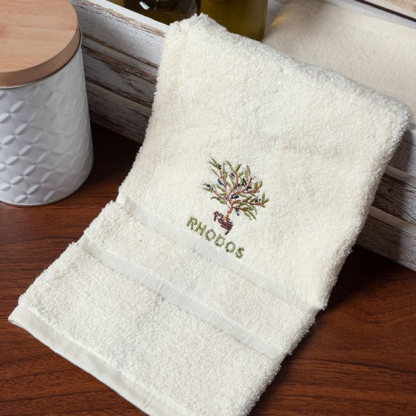 Δωδεκάδα πετσέτες χεριών (30cm x 50cm) ivory με γλάστρα ΡΟΔΟΣ SilkFashion