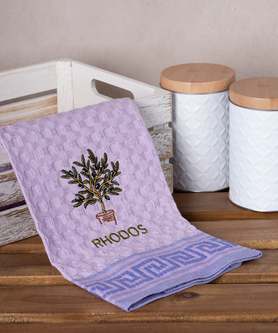 rhodos-glastra-lila Σετ 12 τεμαχίων ποτηρόπανα γκοφρέ (50cm x 70cm) λιλά γλάστρα RHODES SilkFashion - Image 1