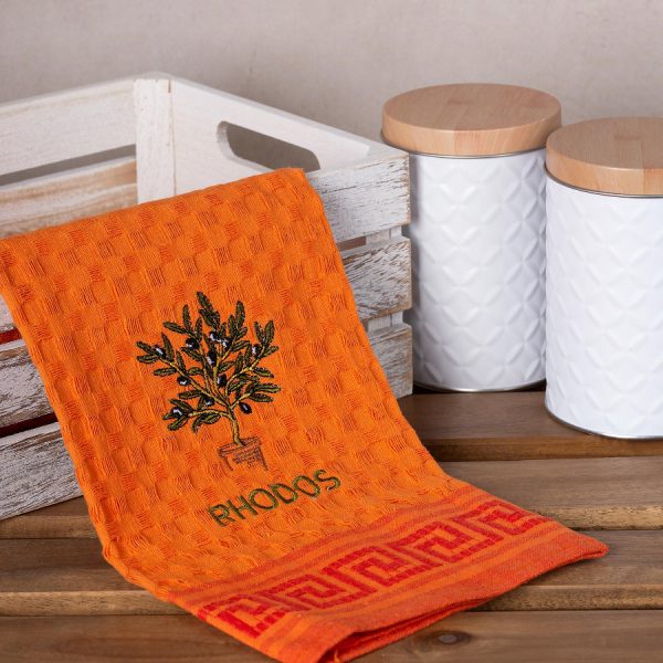 Σετ 12 τεμαχίων ποτηρόπανα γκοφρέ (50cm x 70cm) πορτοκαλί γλάστρα RHODES SilkFashion