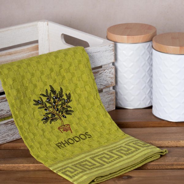 Σετ 12 τεμαχίων ποτηρόπανα γκοφρέ (50cm x 70cm) πράσινο γλάστρα RHODES SilkFashion