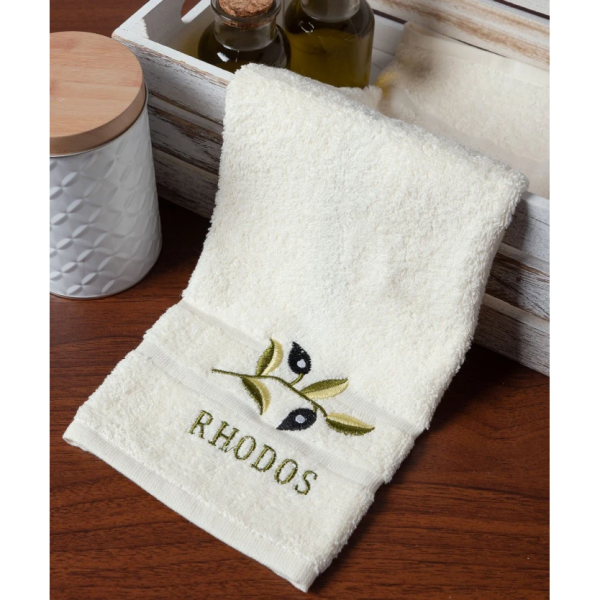 Πετσέτα Προσώπου ( 50cm x 100cm ) Εκρού με κλαδί ΡΟΔΟΣ SilkFashion