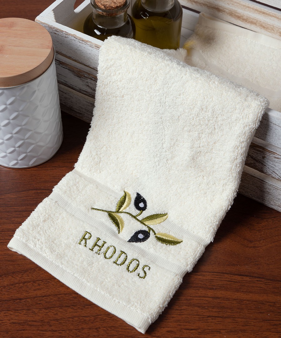 rhodos-ivory-1 Πετσέτα Προσώπου ( 50cm x 100cm ) Ivory με Κλαδί ΡΟΔΟΣ SilkFashion - Image 1