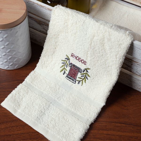 Δωδεκάδα πετσέτες χεριών (30cm x 50cm) ivory με κόκκινο κίωνα ΡΟΔΟΣ SilkFashion