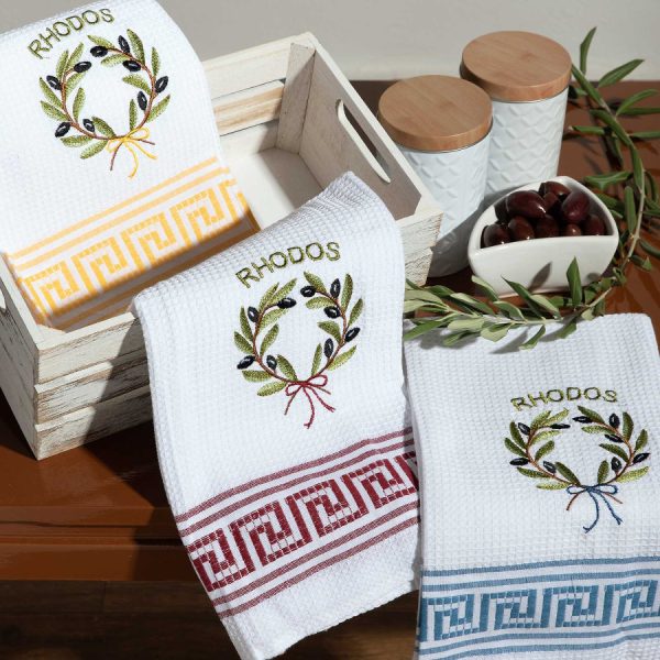 Σετ 12 τεμαχίων ποτηρόπανα (50cm x 70cm) στεφάνι RHODES SilkFashion