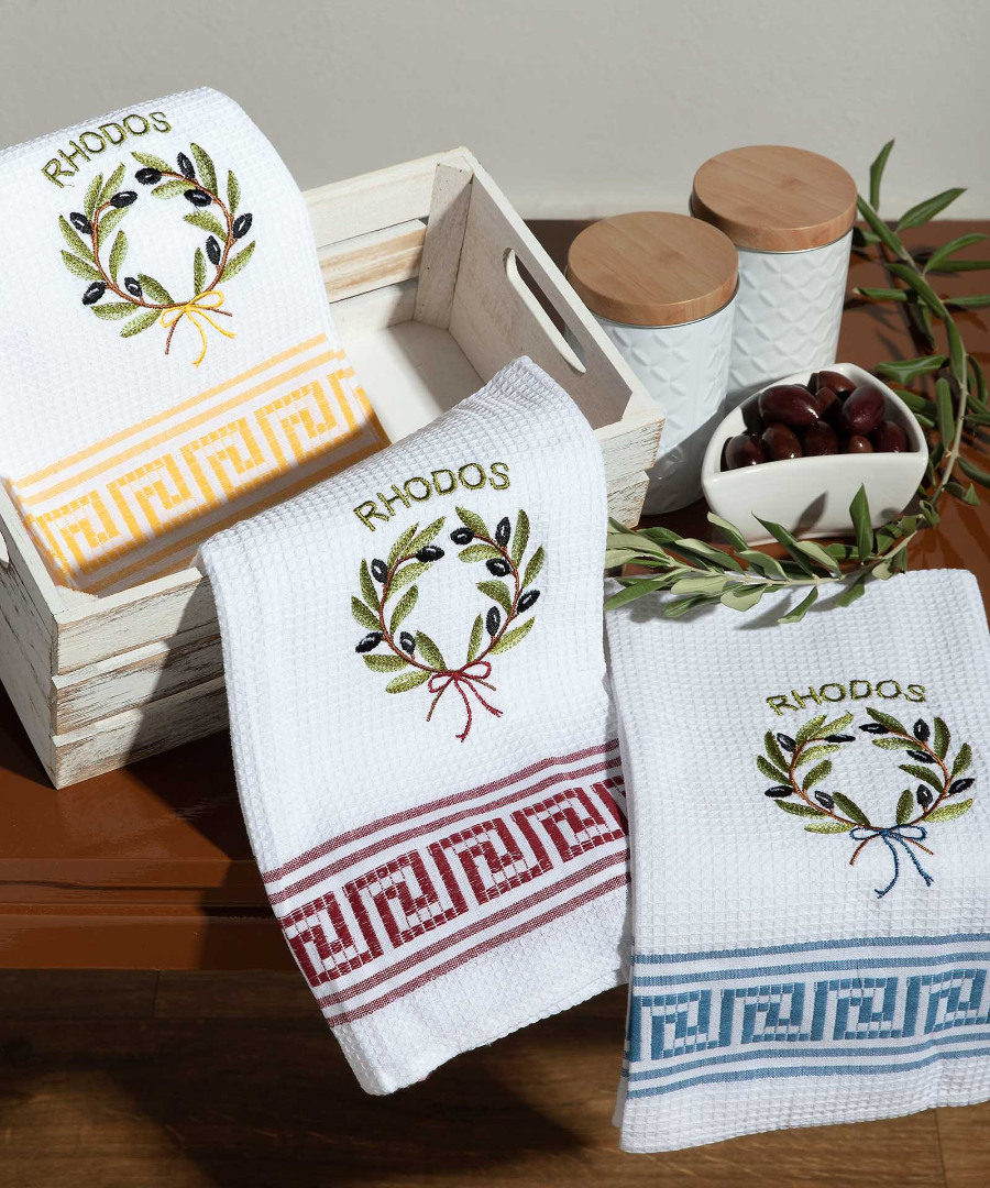 rhodos-kladi Σετ 12 τεμαχίων ποτηρόπανα (50cm x 70cm) στεφάνι RHODES SilkFashion - Image 1