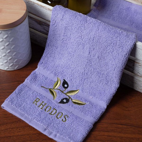 Δωδεκάδα πετσέτες χεριών (30cm x 50cm) λιλά με κλαδί ΡΟΔΟΣ SilkFashion