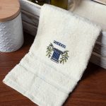 Πετσέτα Προσώπου ( 50cm x 100cm ) Ivory με Μπλε Κίωνα ΡΟΔΟΣ SilkFashion