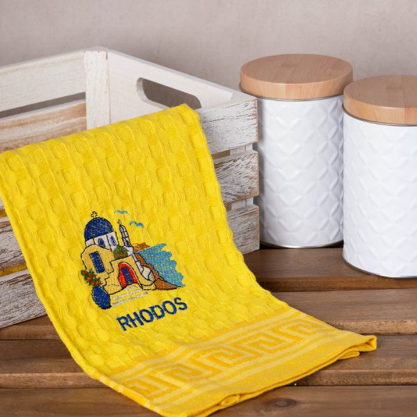 Σετ 12 τεμαχίων ποτηρόπανα γκοφρέ (50cm x 70cm) κίτρινο εκκλησία RHODES SilkFashion