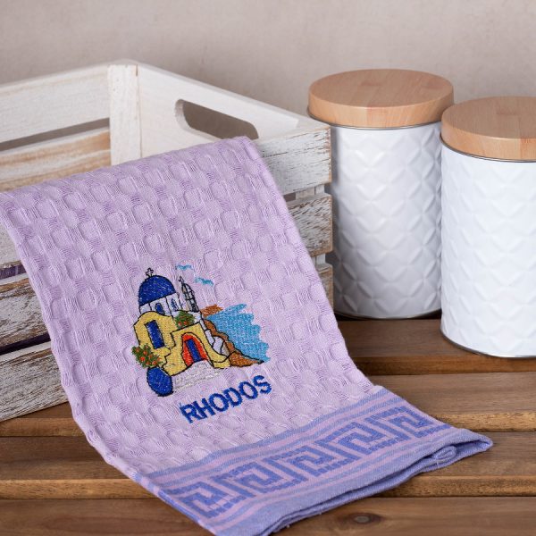 Σετ 12 τεμαχίων ποτηρόπανα γκοφρέ (50cm x 70cm) λιλά εκκλησία RHODES SilkFashion