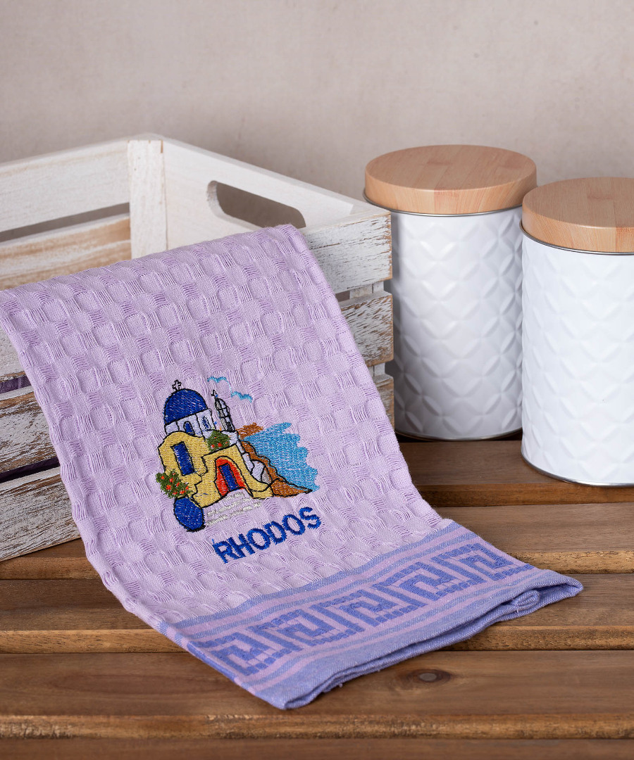 rhodos-naos-lila Σετ 12 τεμαχίων ποτηρόπανα γκοφρέ (50cm x 70cm) λιλά εκκλησία RHODES SilkFashion - Image 1