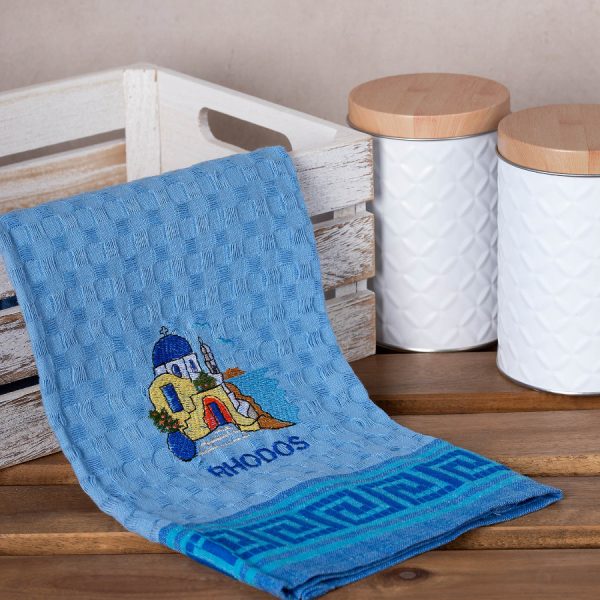 Σετ 12 τεμαχίων ποτηρόπανα γκοφρέ (50cm x 70cm) μπλέ εκκλησία RHODES SilkFashion