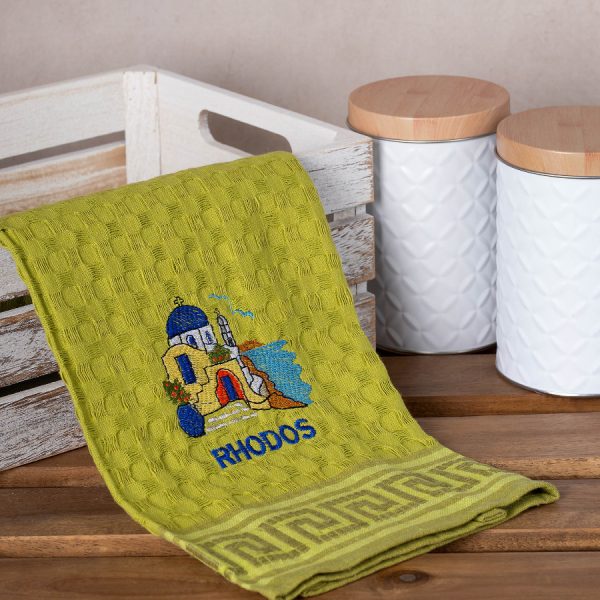 Σετ 12 τεμαχίων ποτηρόπανα γκοφρέ (50cm x 70cm) πράσινη εκκλησία RHODES SilkFashion