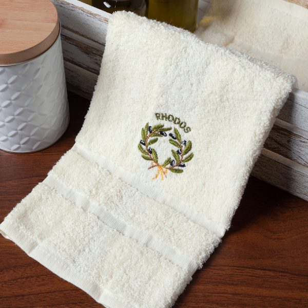 Δωδεκάδα πετσέτες χεριών (30cm x 50cm) ivory με στεφάνι ΡΟΔΟΣ SilkFashion